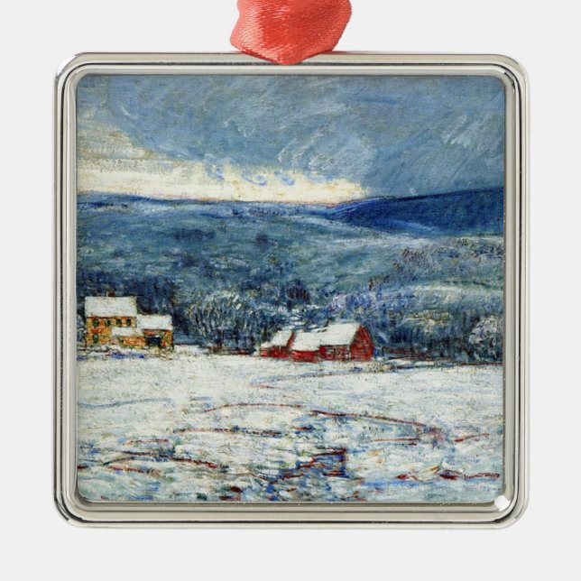 Winter in the Connecticut Hills (by Childe Hassam) Metal Ornament (Front)