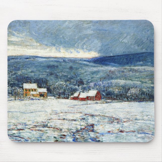 Winter in the Connecticut Hills (by Childe Hassam) Mouse Pad (Front)