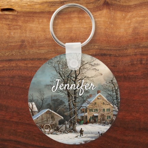Winter in the Country A cold  Morning Keychain
