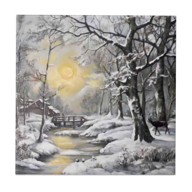 Winter in the forest ceramic tile (Front)