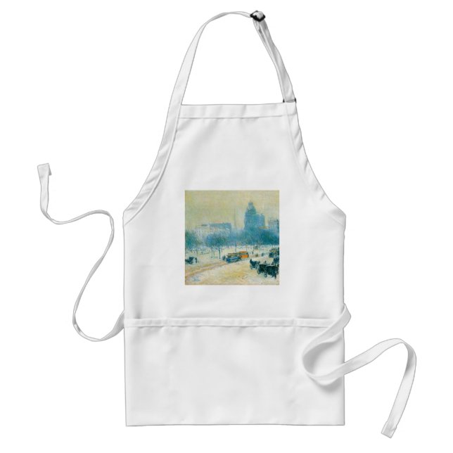 Winter in Union Square by Frederick Childe Hassam Adult Apron (Front)