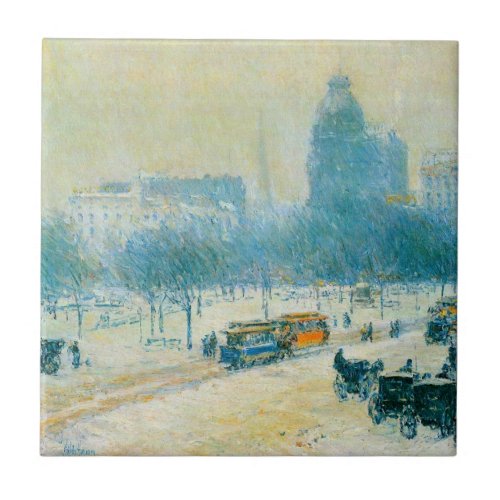 Winter in Union Square by Frederick Childe Hassam Ceramic Tile