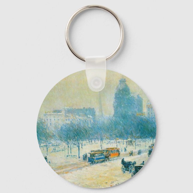 Winter in Union Square by Frederick Childe Hassam Keychain (Front)