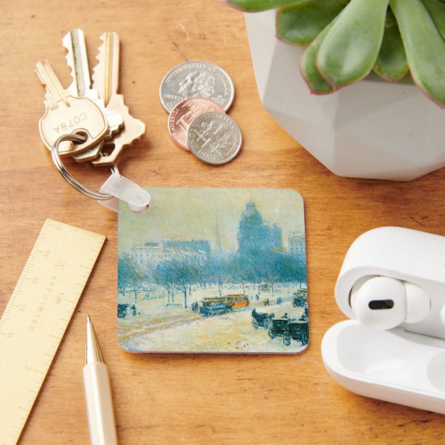 Winter in Union Square by Frederick Childe Hassam Keychain (Desk)