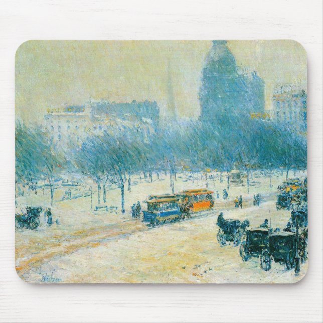 Winter in Union Square by Frederick Childe Hassam Mouse Pad (Front)