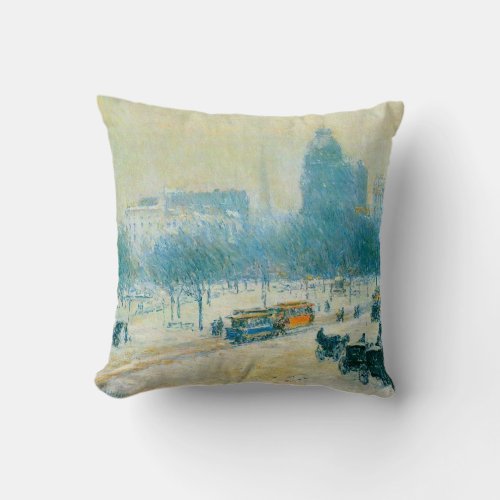 Winter in Union Square by Frederick Childe Hassam Throw Pillow