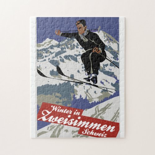 Winter in Zweisimmen vintage ski travel ad Jigsaw Puzzle