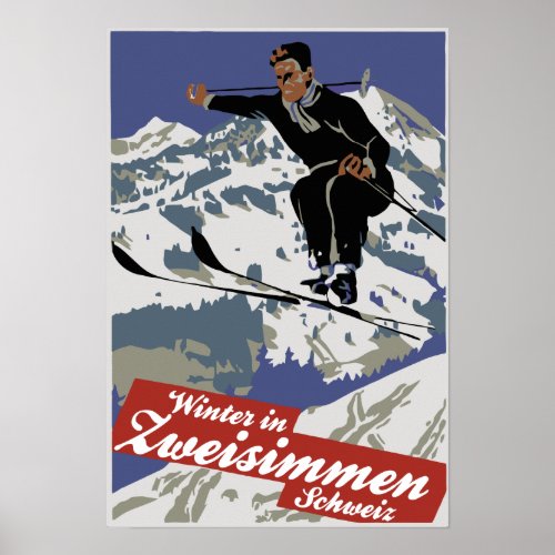 Winter in Zweisimmen vintage ski travel ad Poster