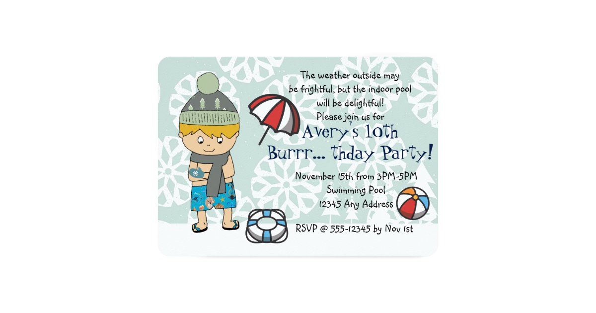 Winter Indoor Pool Birthday Party Invitation Zazzle Com