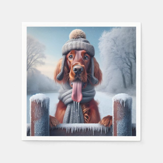 Winter Irish Setter Dog Napkins (Front)