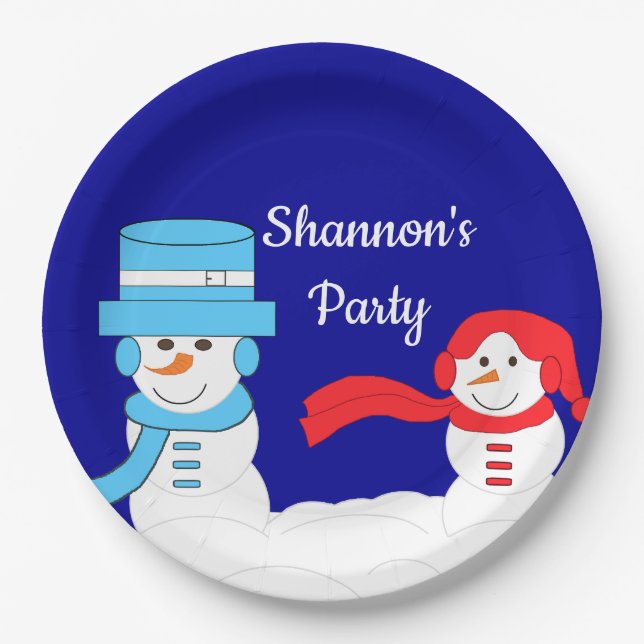 Winter is Quite Snowy:  Dark Blue Paper Plates (Front)