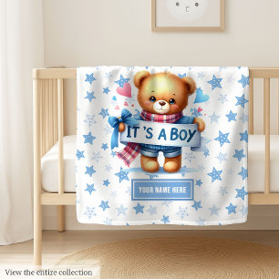 Winter It’s a Boy Teddy Bear Blanket Baby Shower
