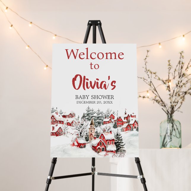 Winter It Take a Village Baby Shower Welcome Sign (In Situ (Stand))