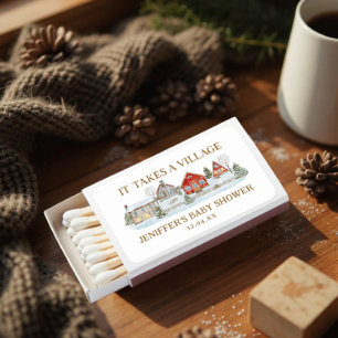 Winter It Takes a Village Baby Shower Favor Matchboxes