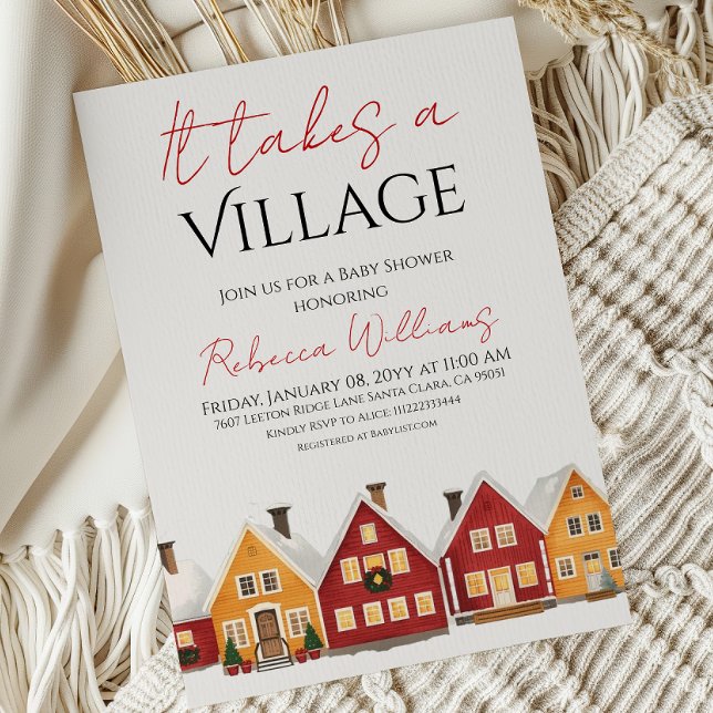  Winter It Takes A Village Neutral Baby Shower Invitation (Creator Uploaded)