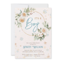 Winter It's a Boy Baby Shower Sprinkle Blue Gold Invitation