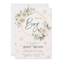 Winter It's a Boy Baby Shower Sprinkle Green Gold Invitation