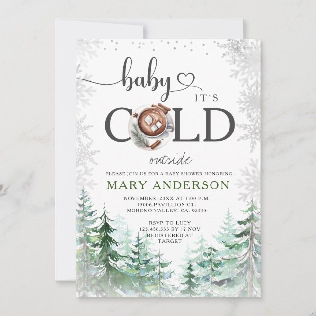 Winter It's Cold Outside Forest Snow Baby Shower Invitation (Front)