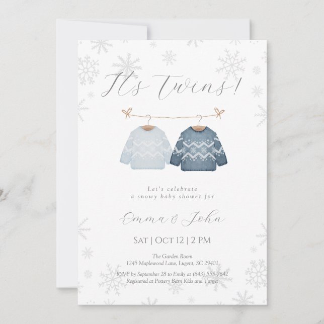 Winter Its Twin Brothers Baby Shower Invitation (Front)