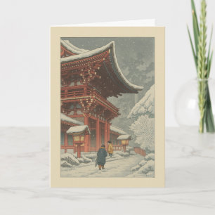 Winter Japanese Temple Ukiyo-e Christmas Card