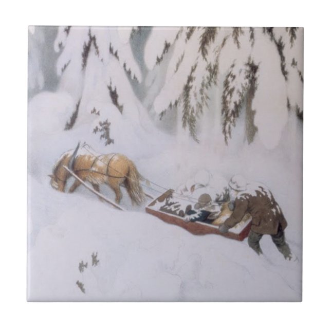 Winter Journey Through the Snow at Christmas Ceramic Tile (Front)