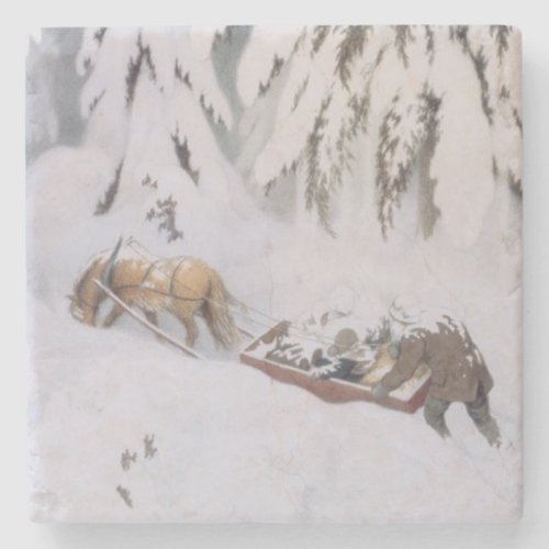 Winter Journey Through the Snow at Christmas Stone Coaster
