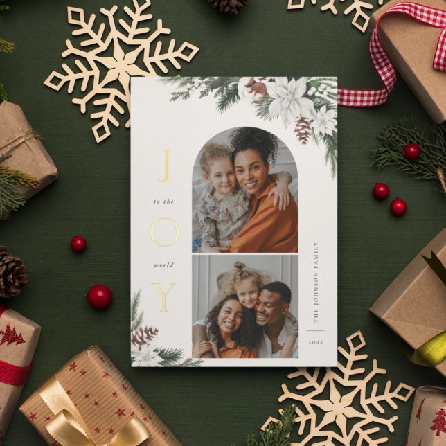 Winter Joy 2 Photo Family Foil Holiday Card (Creator Uploaded)