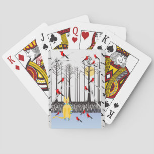 Winter Joy - Cat with scarf Birch Trees Cardinals Poker Cards