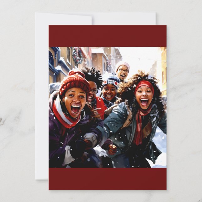 Winter Joy: Children's Snowy Laughter Holiday Card (Front)