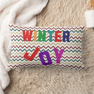 Winter Joy - Cozy Colorful Letters Lumbar Pillow