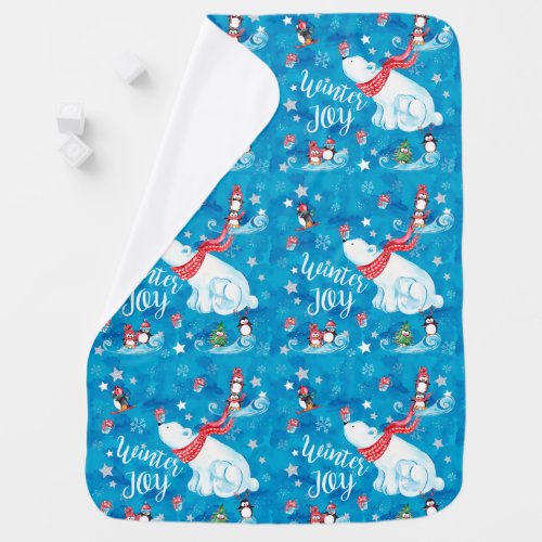 Winter Joy Polar Bear and Penguins in the Snow Baby Blanket