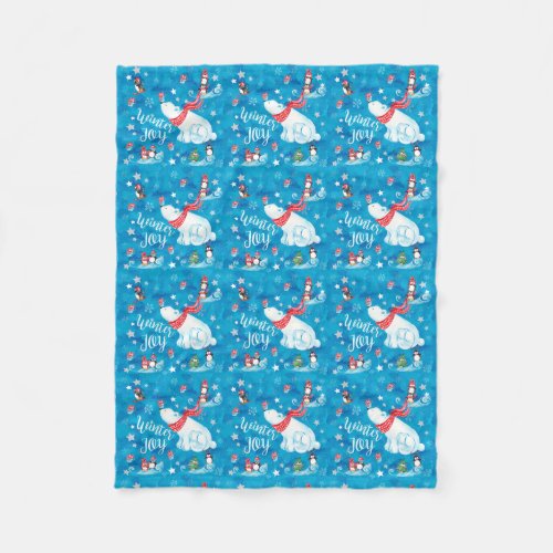 Winter Joy Polar Bear and Penguins in the Snow Fleece Blanket