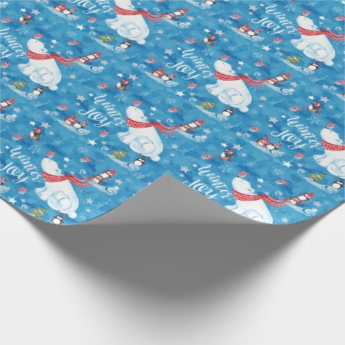 Winter Joy Polar Bears And Penguins Wrapping Paper