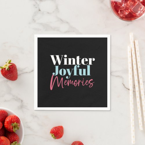 Winter Joyful Memories Festive Holiday Quotes II Napkins