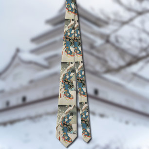 winter kimono woman -vintage Japanese art Neck Tie