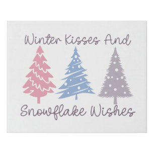 Winter Kisses and Snowflake Wishes Faux Canvas Print