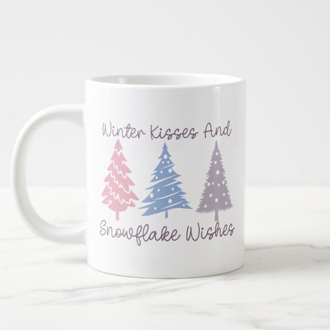 Winter Kisses and Snowflake Wishes Giant Coffee Mug (Left)
