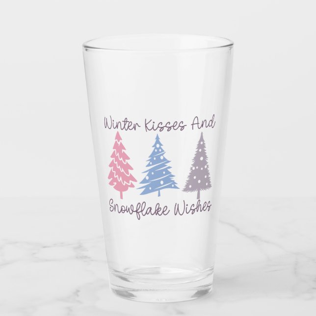 Winter Kisses and Snowflake Wishes Glass (Front)