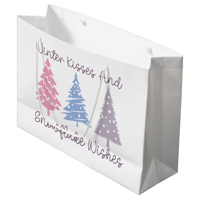 Winter Kisses and Snowflake Wishes Large Gift Bag (Front Angled)