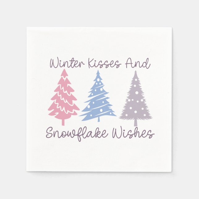 Winter Kisses and Snowflake Wishes Napkins (Front)