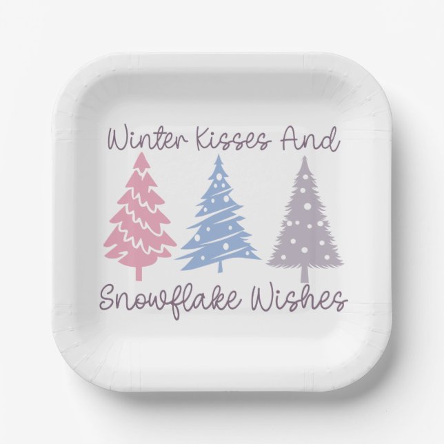 Winter Kisses and Snowflake Wishes Paper Plates (Front)