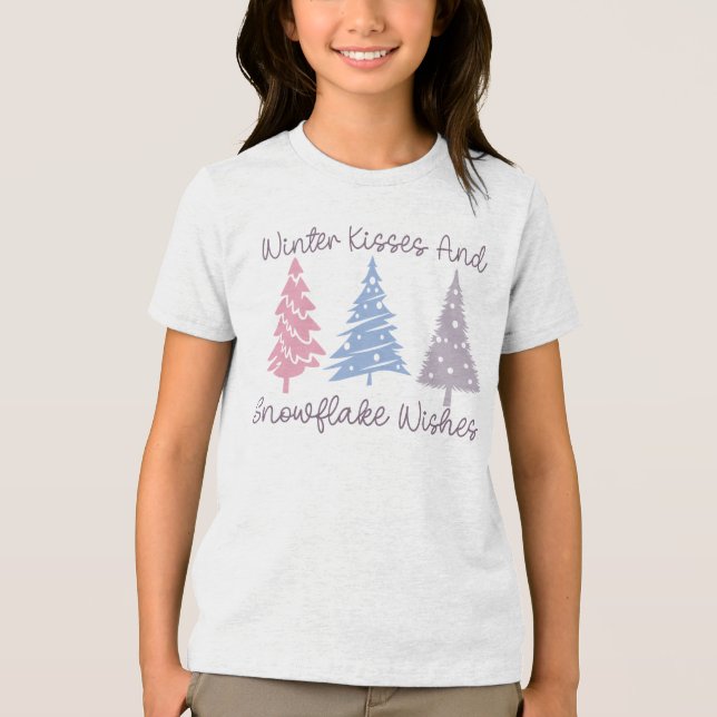 Winter Kisses and Snowflake Wishes Tri-Blend Shirt (Front)