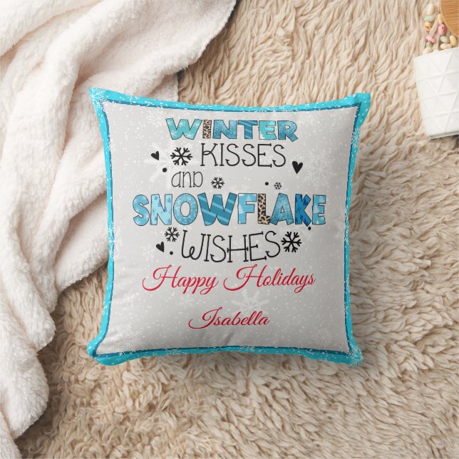 Winter Kisses Customize Throw Pillow (Blanket)