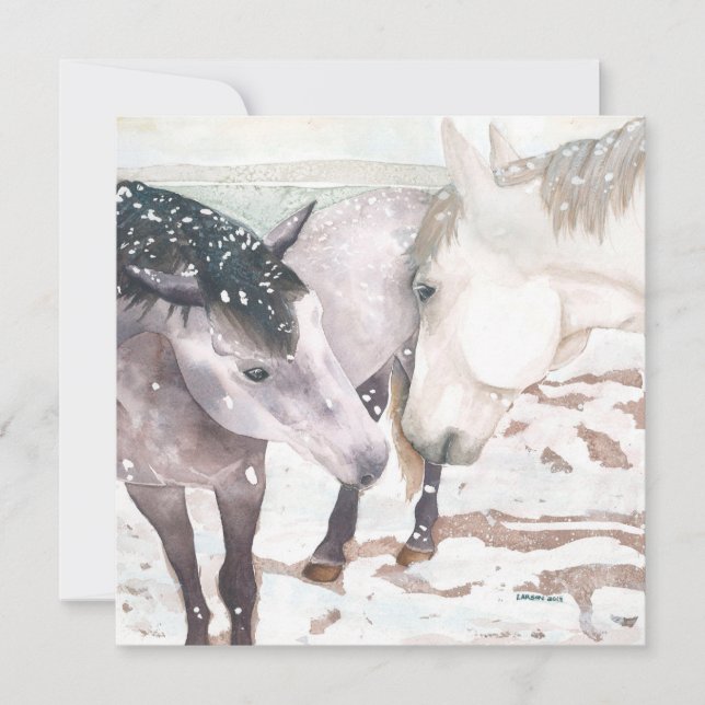 "Winter Kisses" horse greeting card (Front)