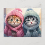 Winter Kittens in Knitted Hats Postcard