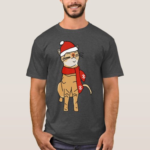 Winter Kitty Cat Wearing Red Hat and Scarf T_Shirt