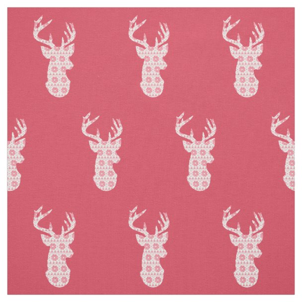 Christmas Reindeer Face Seamless Pattern Fabric | Zazzle