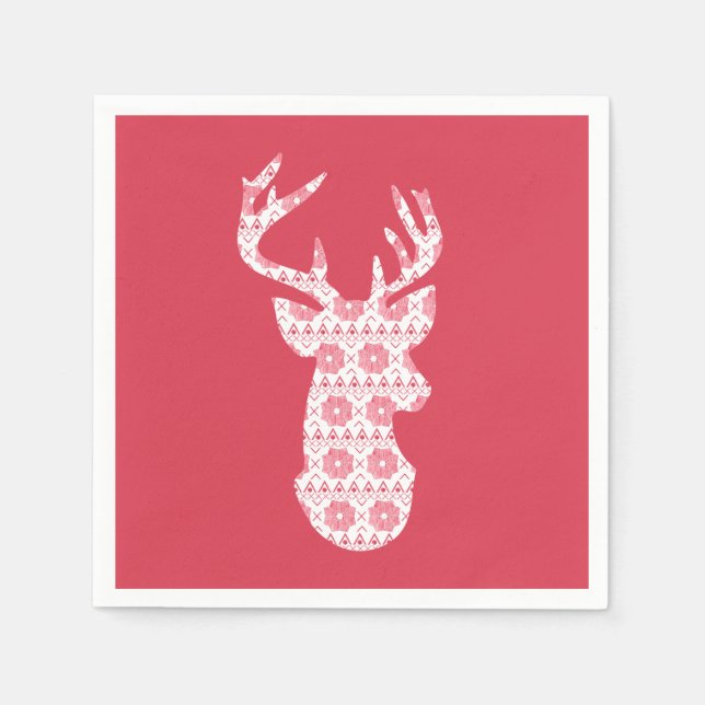 Winter Knit Christmas Reindeer Paper Napkins (Front)