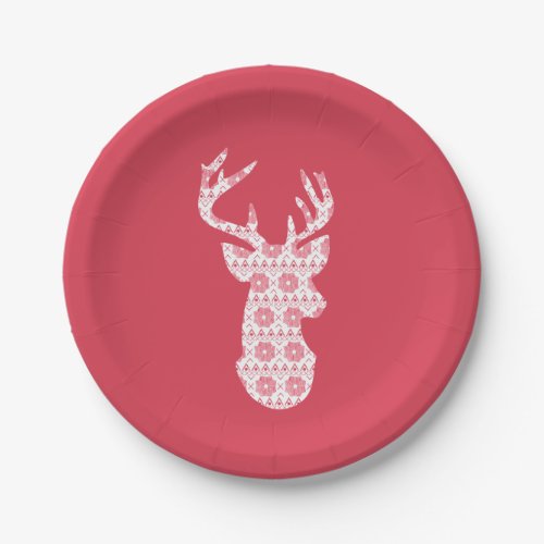 Winter Knit Christmas Reindeer Paper Plates