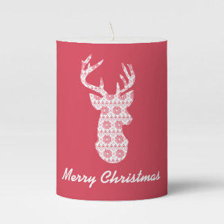Winter Knit Christmas Reindeer Pillar Candle